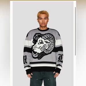 Ramsy Hockey Sweater Men's Black and Gray Graphic Crewneck